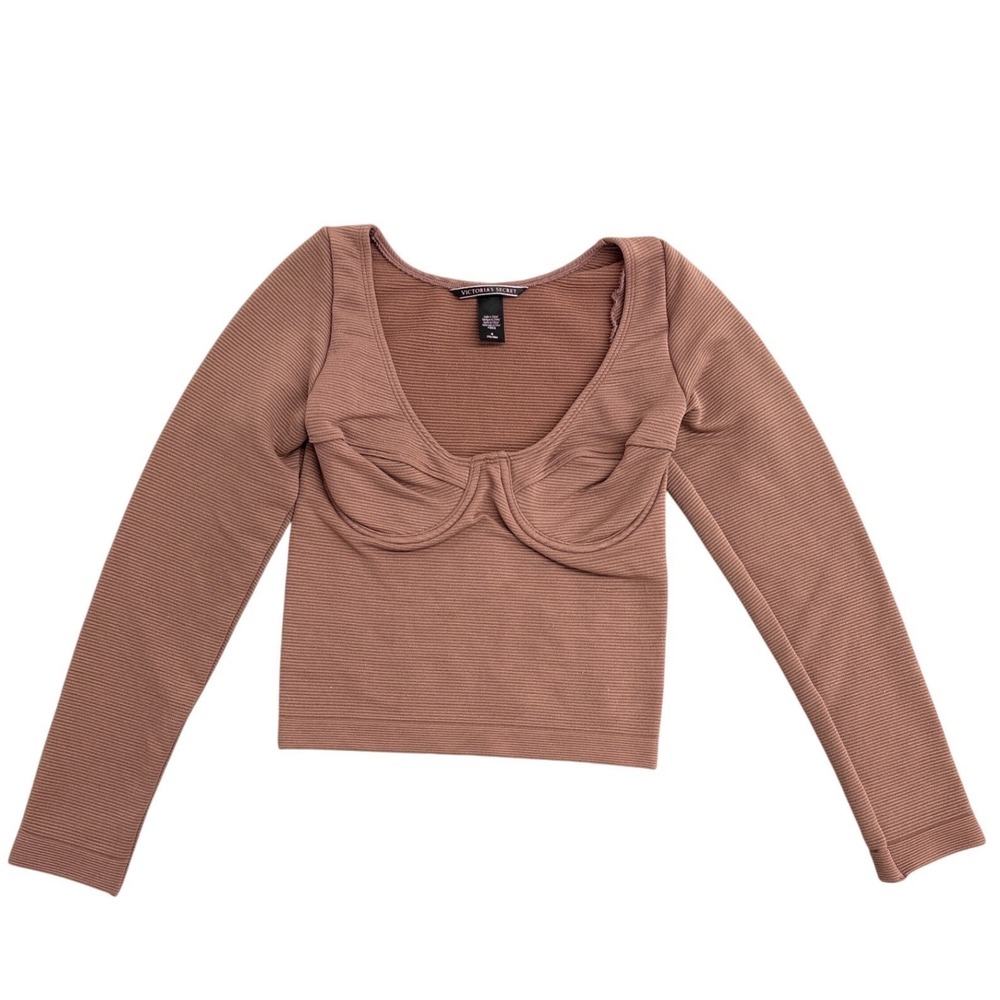 Victorias Secret Ribbed Long Sleeve Top Mauve Pink Scoop Neck Medium 404360-MU6‎